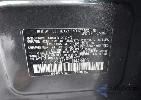 2017 Subaru Forester 2.5I from USA, damaged, VIN JF2SJAAC2HH448405